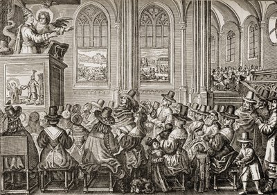 Oliver Cromwell Preaching to a Puritan Congregation by English School